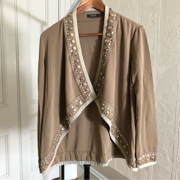 KITSON (Theme) Embellished Cardigan in Tan - Picture 1 of 6